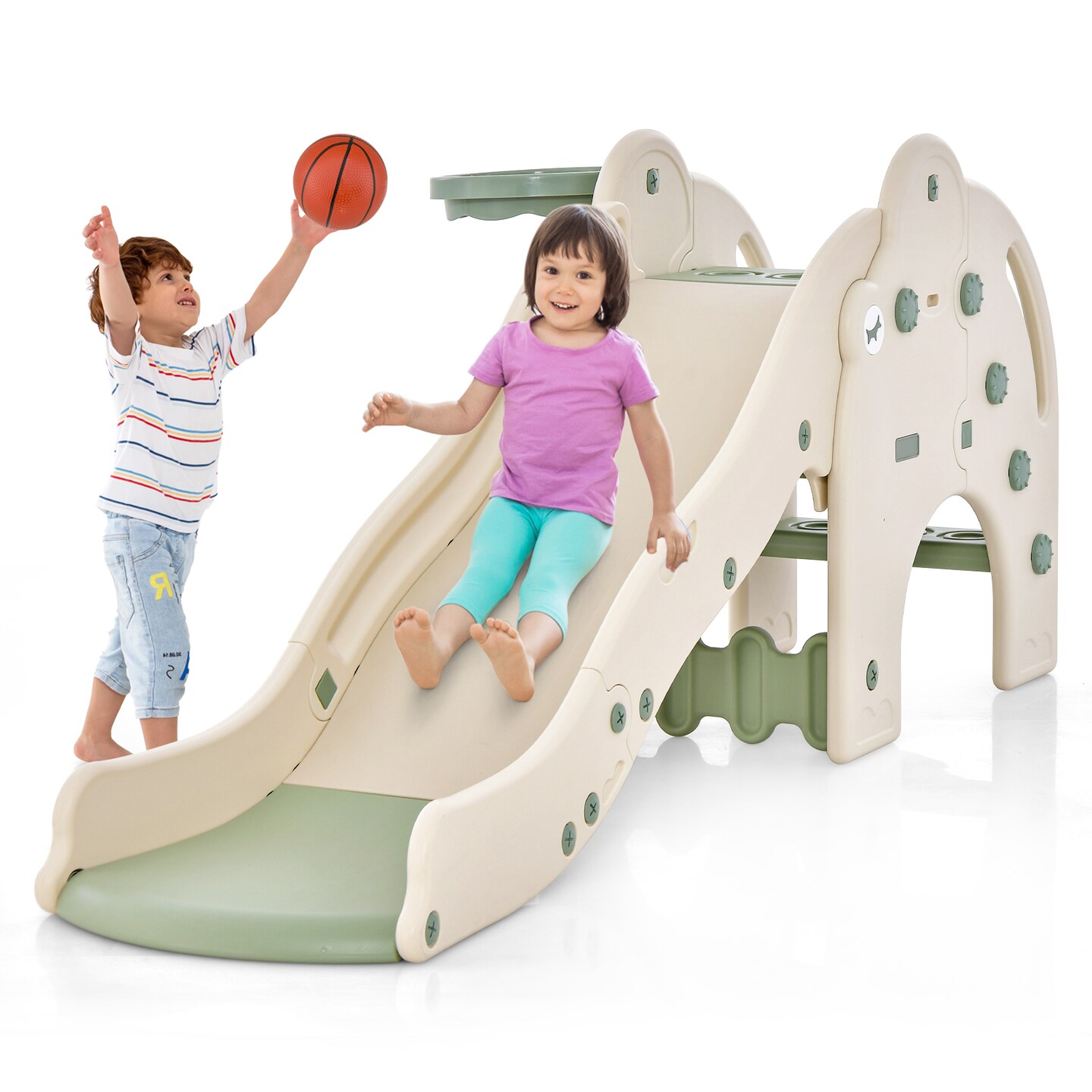 4-in-1 Toddler Slide Kids Play Slide With Cute Elephant Shape-green