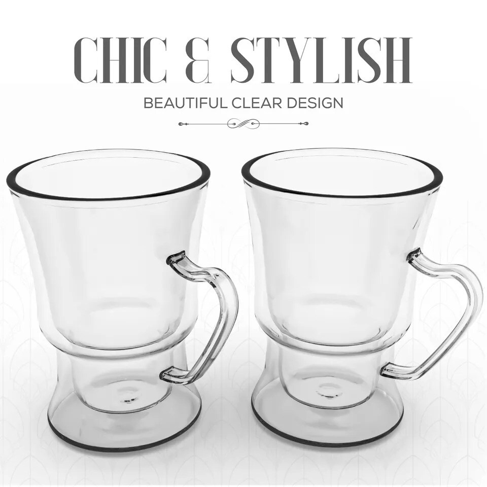 Double Wall Glass Mugs, Set of 2, 8 Oz Coffee Mug, Heat Resistant