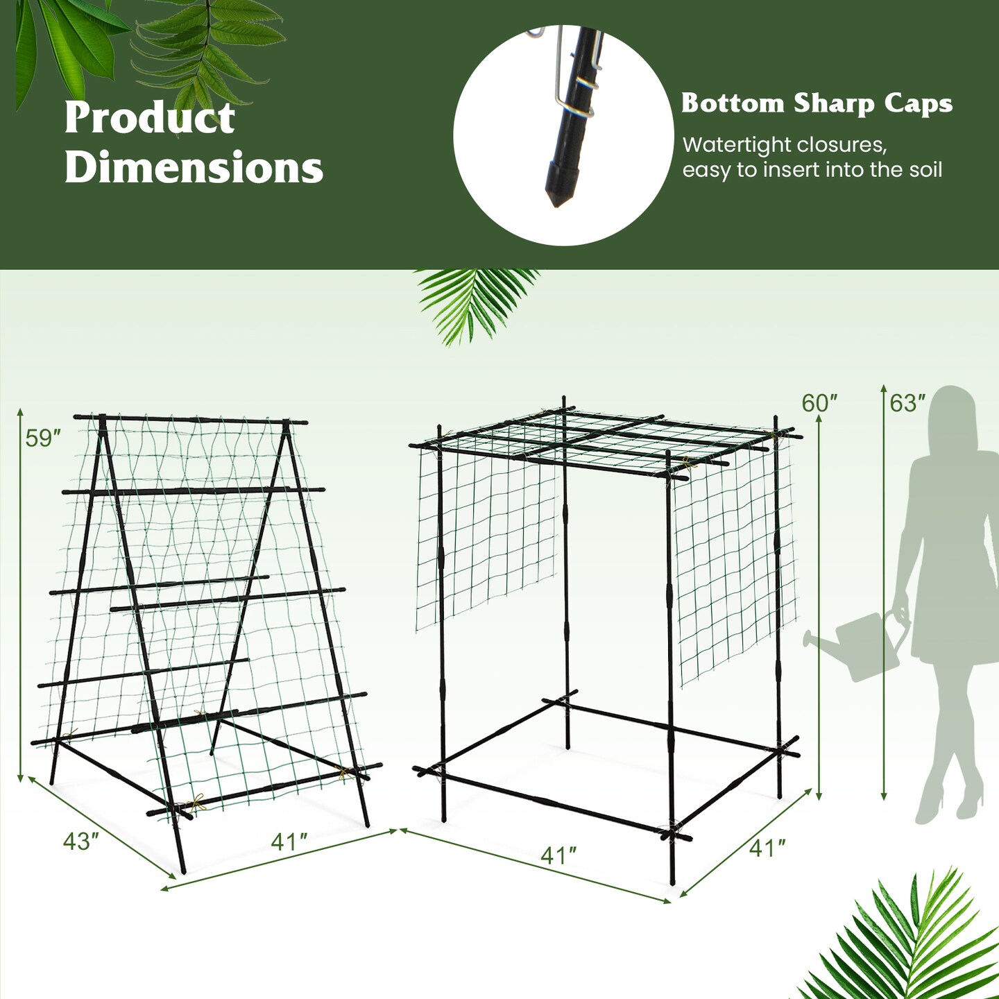 A-Frame Garden Cucumber Trellis With Netting For Climbing Plants Outdoor-Black