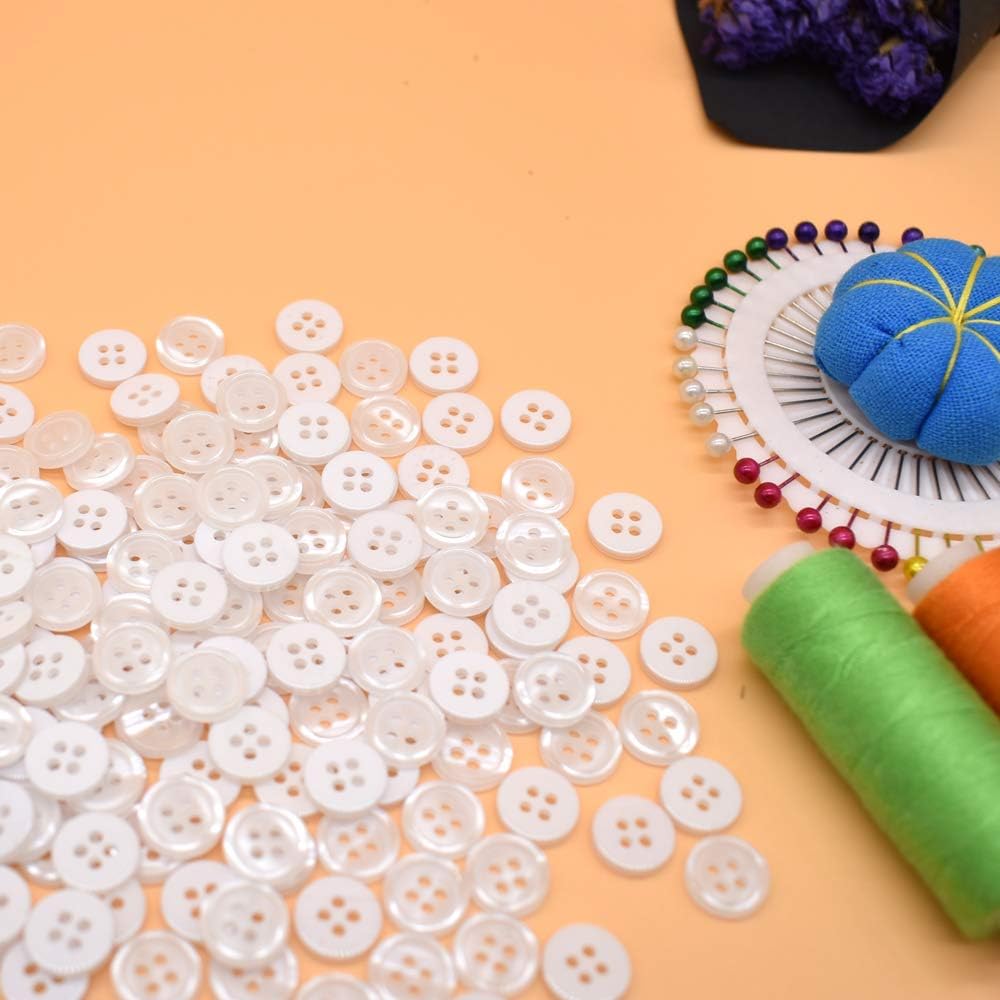 1mm 200Pcs Sewing Shirt Resin Buttons 4 Holes White Faux Pearl Finish