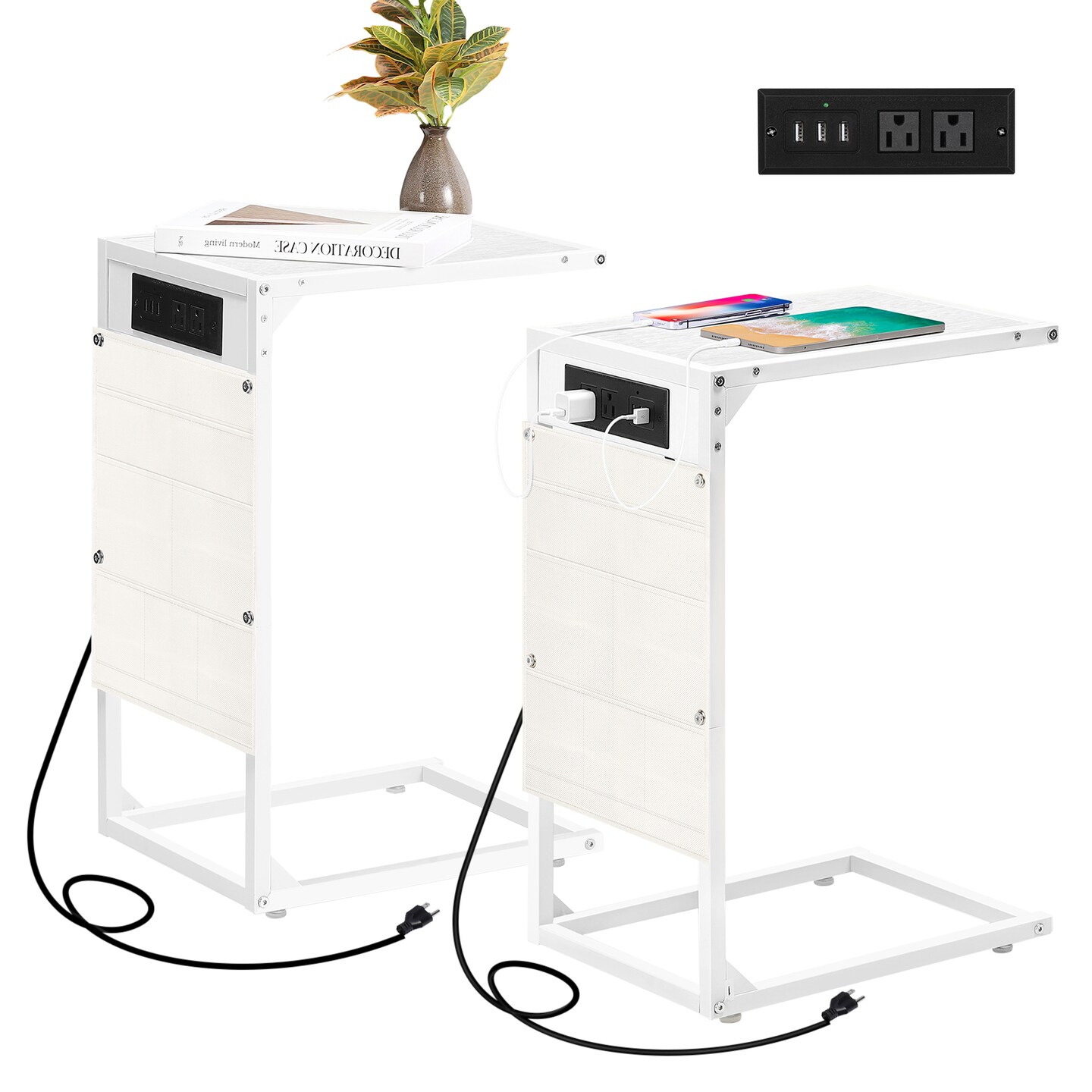 2PCS Side Table with Charging Station