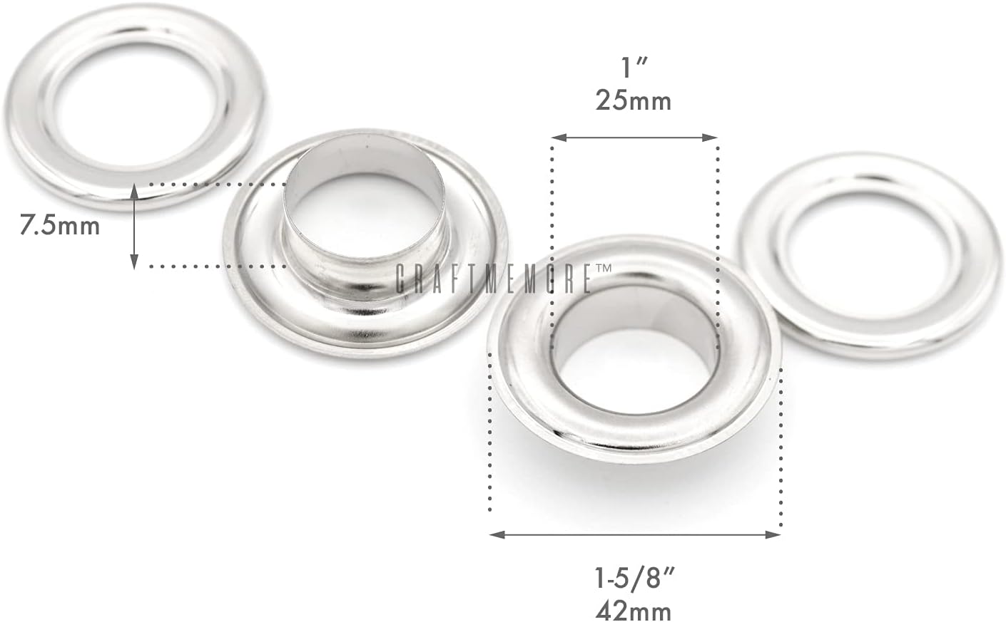 1 inch Hole 10 Sets Grommets Eyelets with Washers for Leather, Tarp, Canvas (Silver)