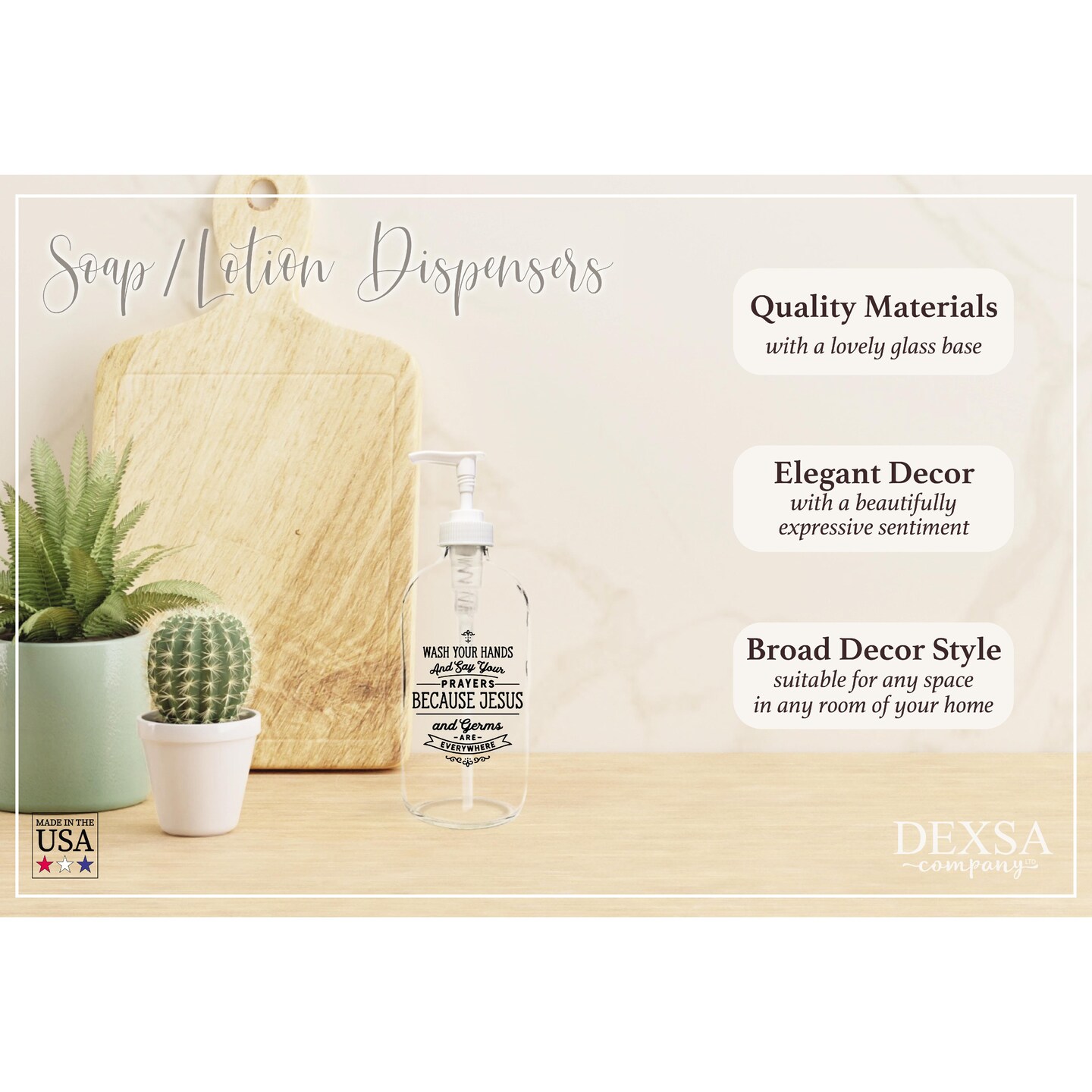 Wash Your Hands Glass Soap Dispenser Holds 16 ounces