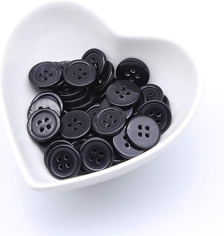 5/8 Inch 4 Holes Black Buttons 15mm Sewing Round Button for Craft Pack of 160 Pcs