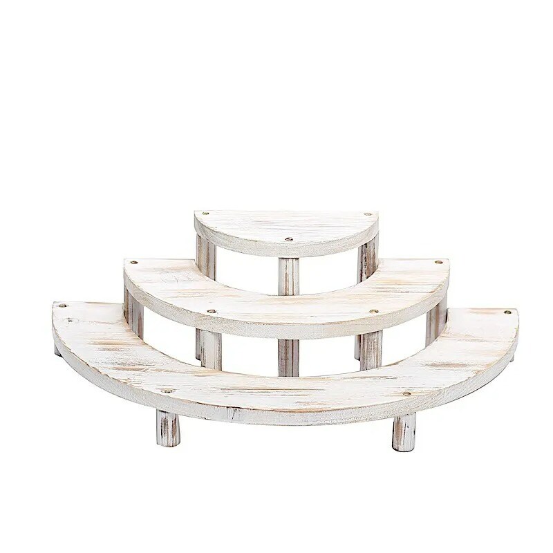 WHITEWASHED 3 Semicircle 3 Tier Wooden Cupcake Dessert DISPLAY STANDS