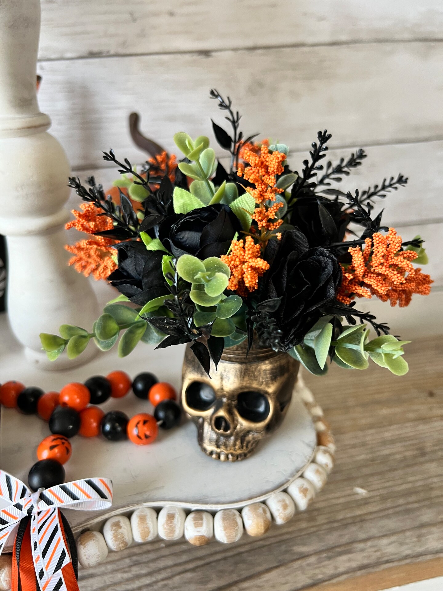 Halloween Tiered Tray mini floral arrangement, Halloween home decor, Halloween mini mason jar, tiered tray decor, halloween shelf decor