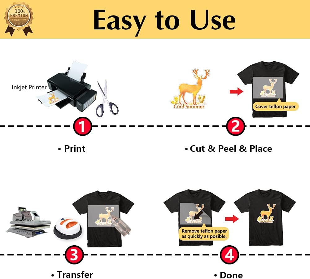 Gold Glitter Heat Transfer Paper for Inkjet Printer (25 Sheets, 8.5x11'') Printable Heat Transfer Vinyl for T Shirts Iron on Transfers for Light & Dark Fabrics