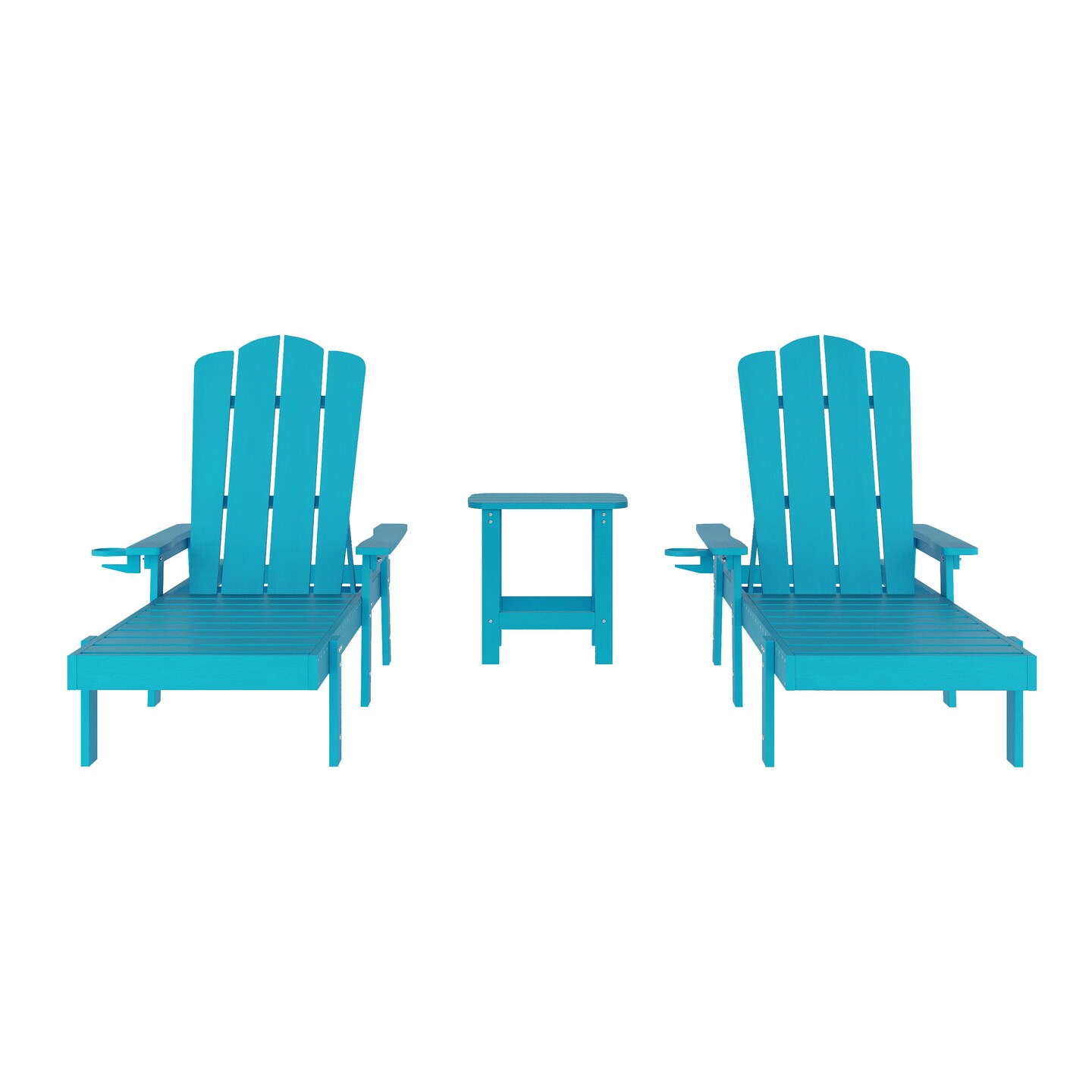 Merrick Lane Solvang 3-Piece Adirondack Chairs/Table Set for Indoor/Outdoor Use with 2 Adjustable Lounge Chairs with Cup Holders and Side Table with Shelf