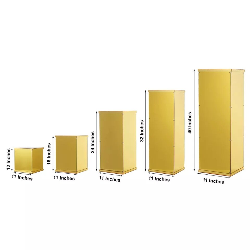 5 GOLD Acrylic DISPLAY BOXES Pedestal Riser Centerpiece