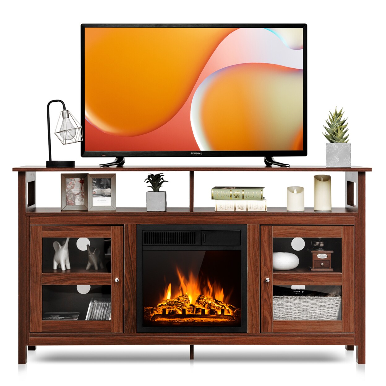 58 Fireplace Tv Stand W/18 1500W Electric Fireplace Up To 65 Walnut