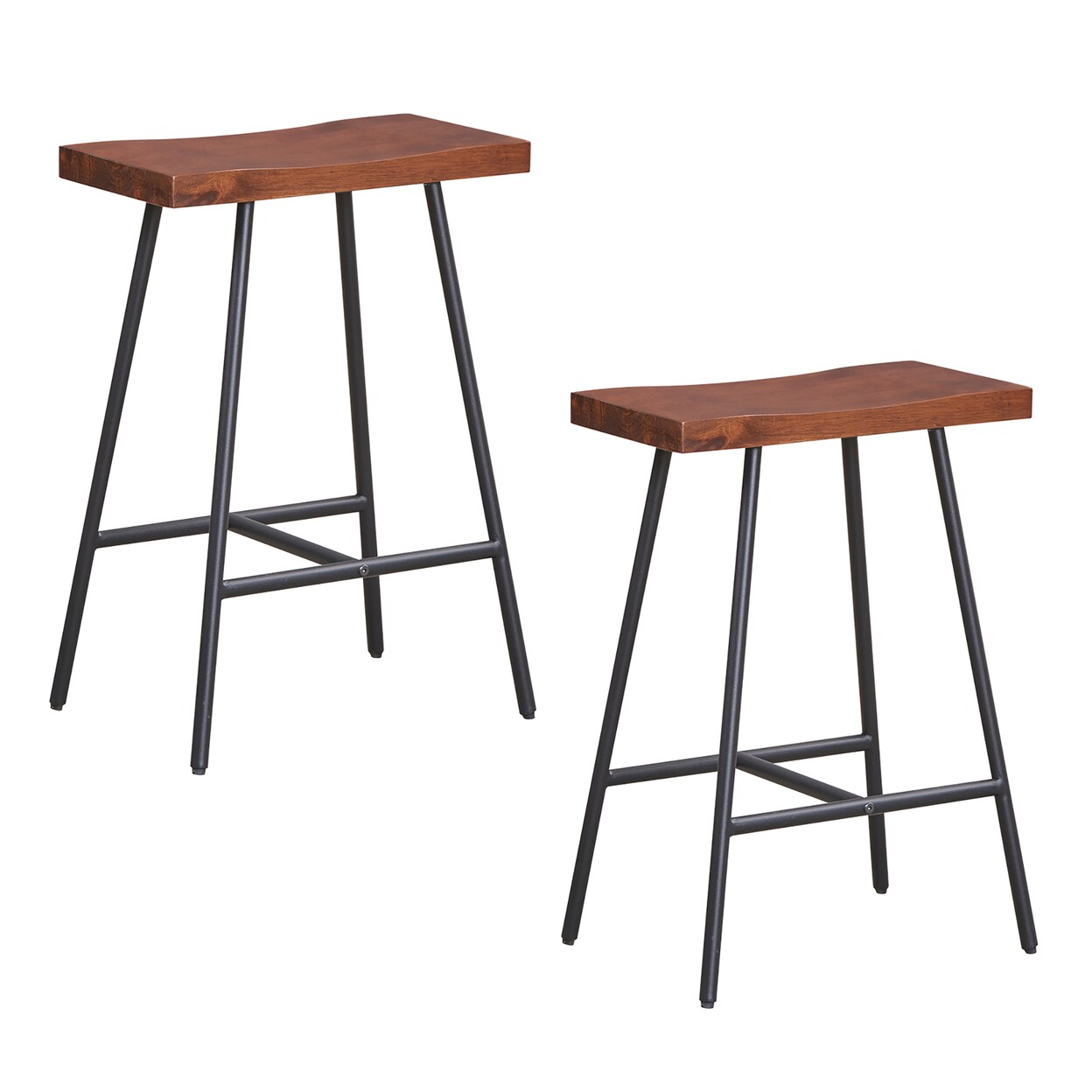 Saddle-Seat Bar Stool 2 Set Counter Height Bar Stools W/ Curved Seat Surface