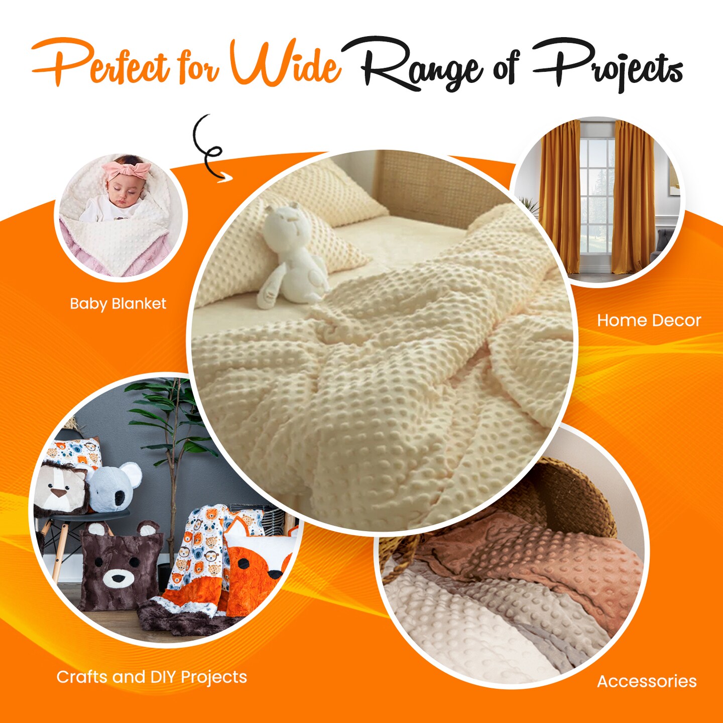 FabricLA Minky Fabric by The Yard | Oeko-TEX Certified Plush Fabric | Soft Minky Dimple Dot Cuddle Fabric | 60" inches Wide | Baby Blanket, Apparel, Throws