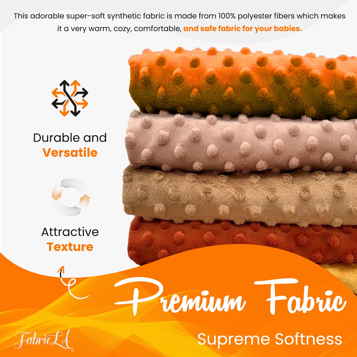 FabricLA Minky Fabric by The Yard | Oeko-TEX Certified Plush Fabric | Soft Minky Dimple Dot Cuddle Fabric | 60&#x22; inches Wide | Baby Blanket, Apparel, Throws
