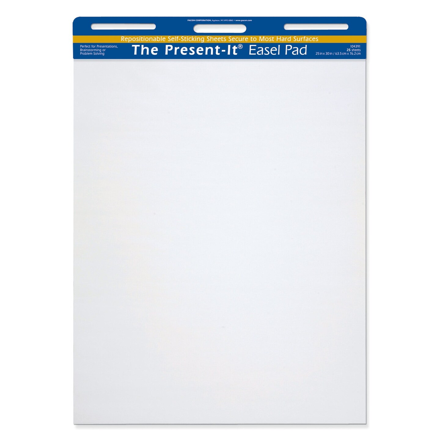 Easel Pad, Self-Adhesive, White, Unruled 25&#x22; x 30&#x22;, 25 Sheets, Pack of 2