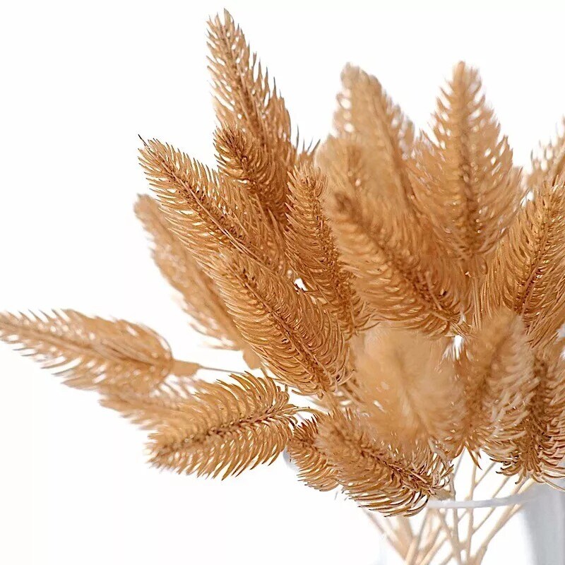 4 Gold Metallic Artificial Pine Grasses