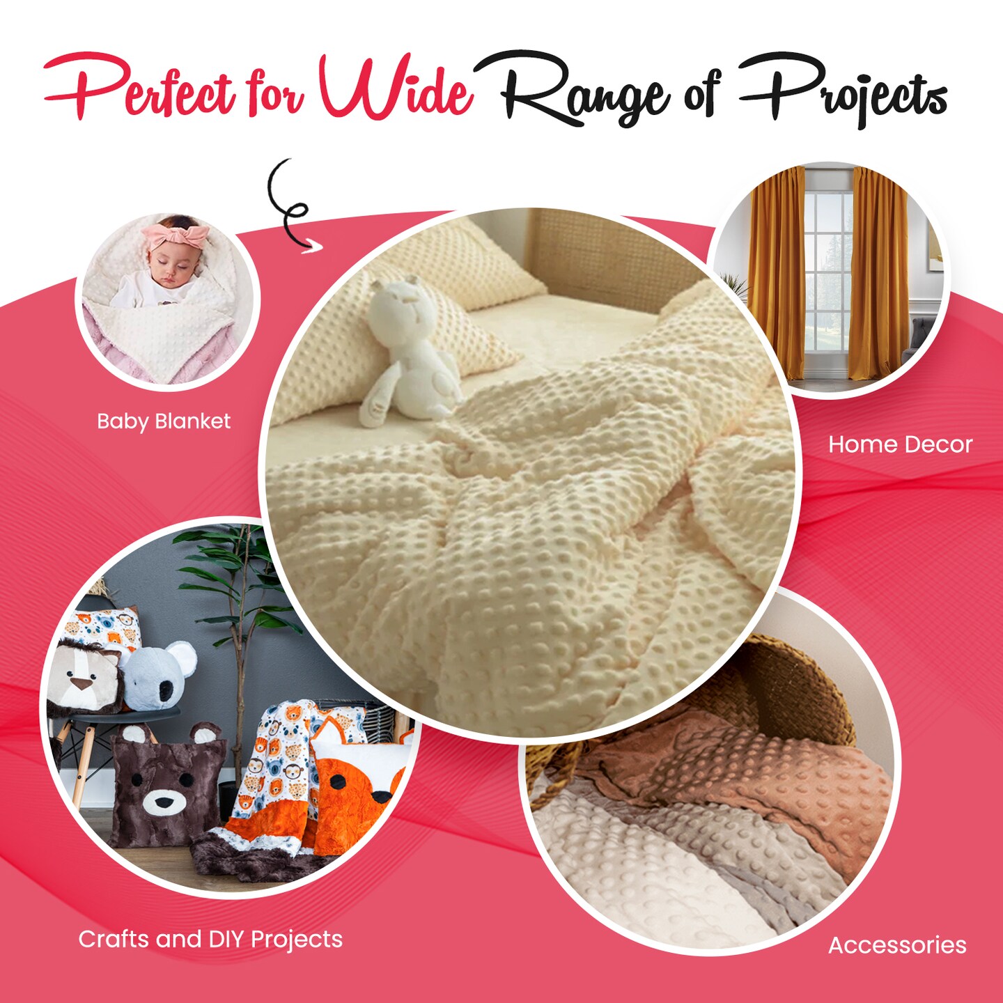 FabricLA Minky Fabric by The Yard | Oeko-TEX Certified Plush Fabric | Soft Minky Dimple Dot Cuddle Fabric | 60" inches Wide | Baby Blanket, Apparel, Throws