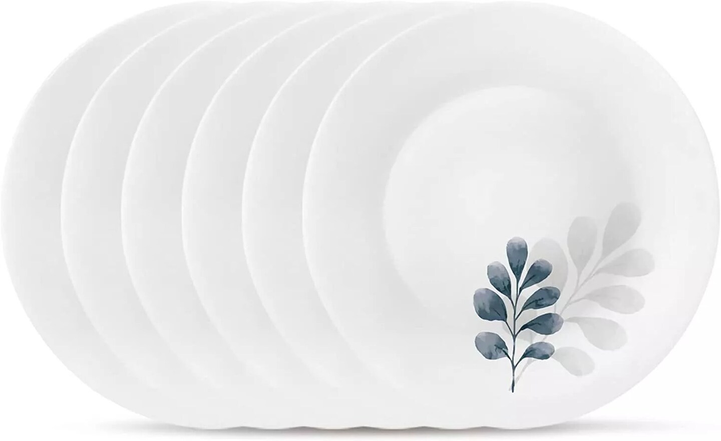 Bormioli Rocco White Moon Botanica Blue, Set Of 6, 7.75" Dessert Plates