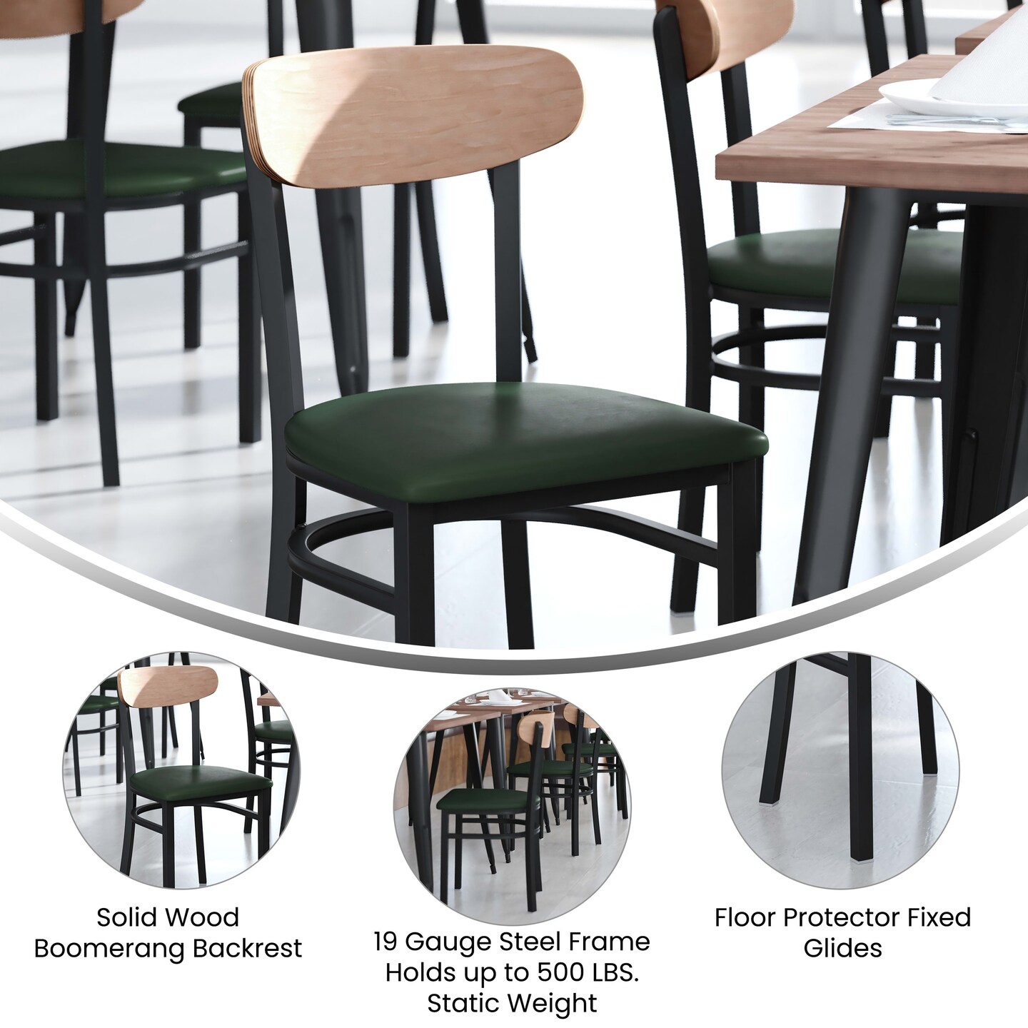 Emma and Oliver Yara Industrial Dining Chair with Rolled Steel Frame and Solid Wood Seat - 500 lbs. Static Weight Capacity
