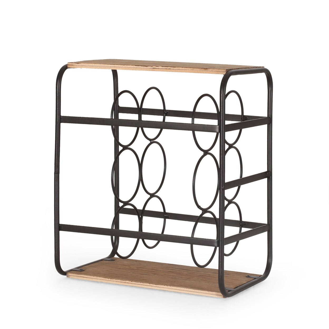 GDFStudio Gurnett Modern Industrial 6 Bottle Tabletop Wine Rack Natural and Black