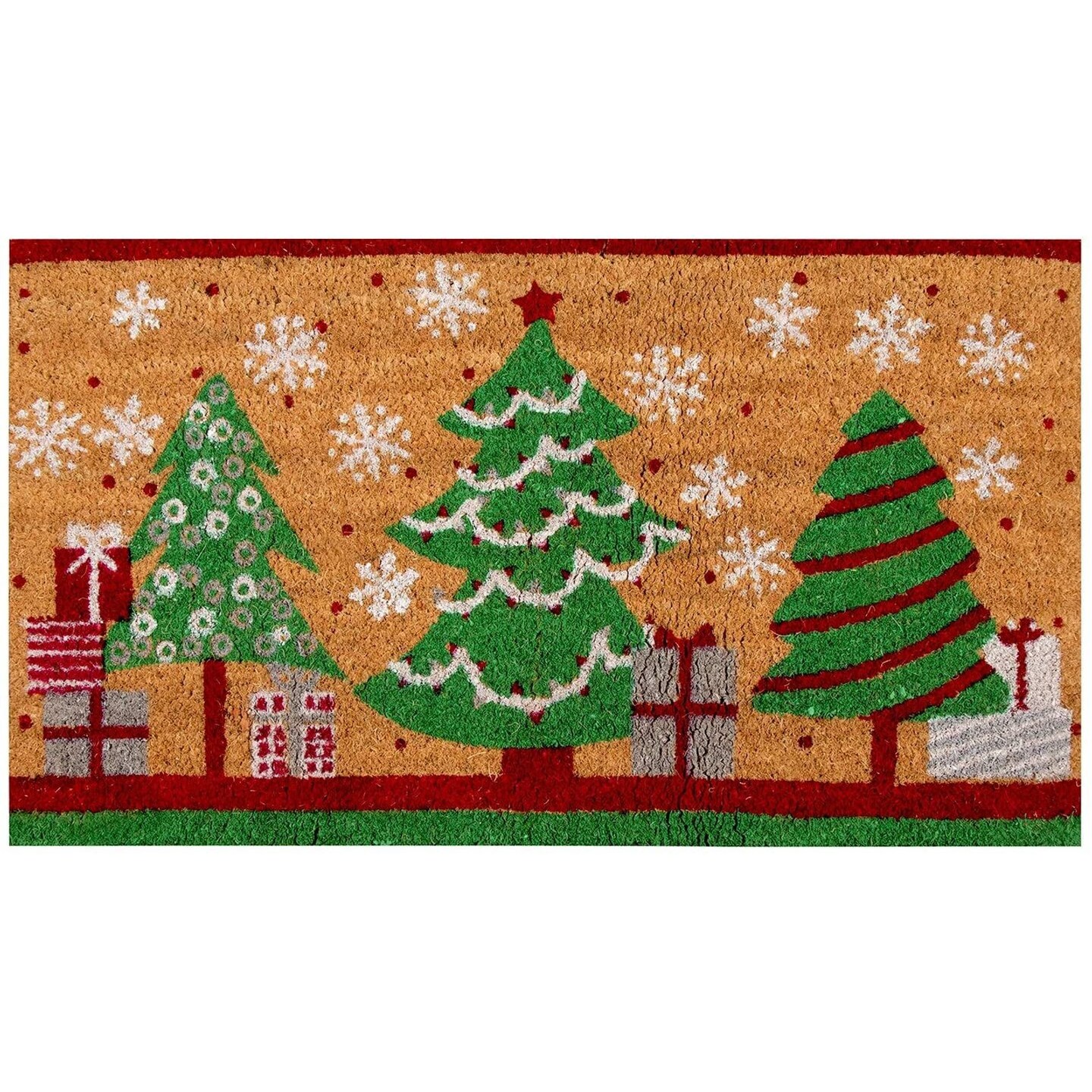 Christmas Tree Welcome Mat for Front Door, Natural Coir (30 x 17 in)