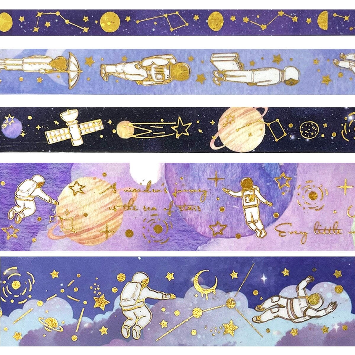 Wrapables Decorative Gold Foil Washi Tape and Sticker Set for Stationery, Diary, Card Making (10 Rolls & 10 Sheets)