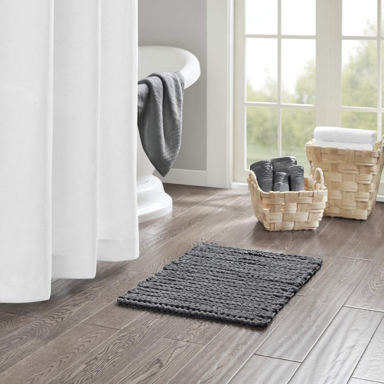 Madison Park Lasso 100% Cotton Chenille Chain Woven Stitch Bathroom Rug - Non Slip - Absorbent, Quick Dry Bath Mat,