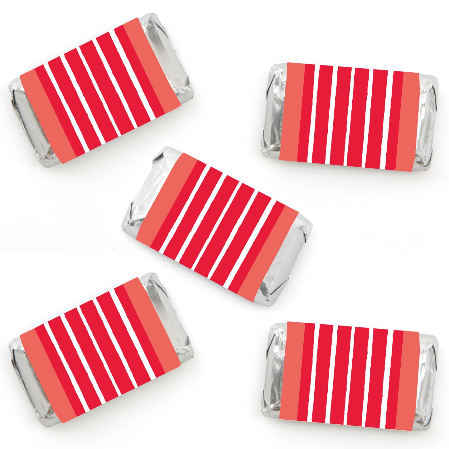 Big Dot of Happiness Red Stripes - Mini Candy Bar Wrapper Stickers - Simple Party Small Favors - 40 Count