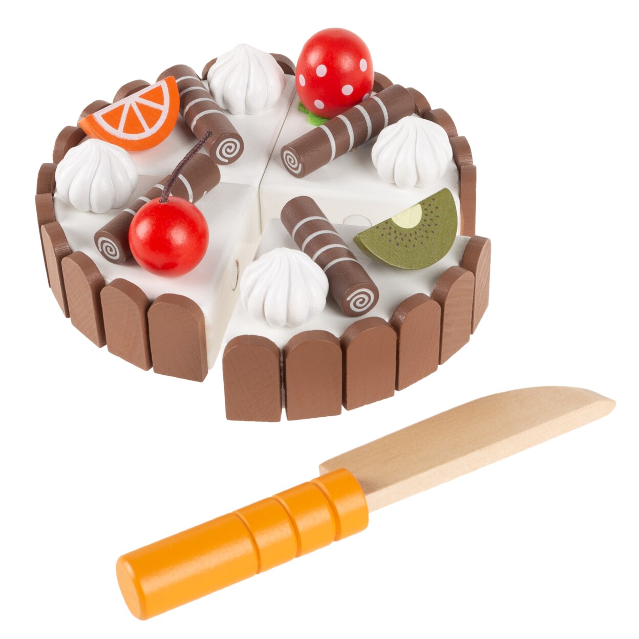 Wooden Magnetic Birthday Cake Set For Kids With Toppings And Cutting Knife