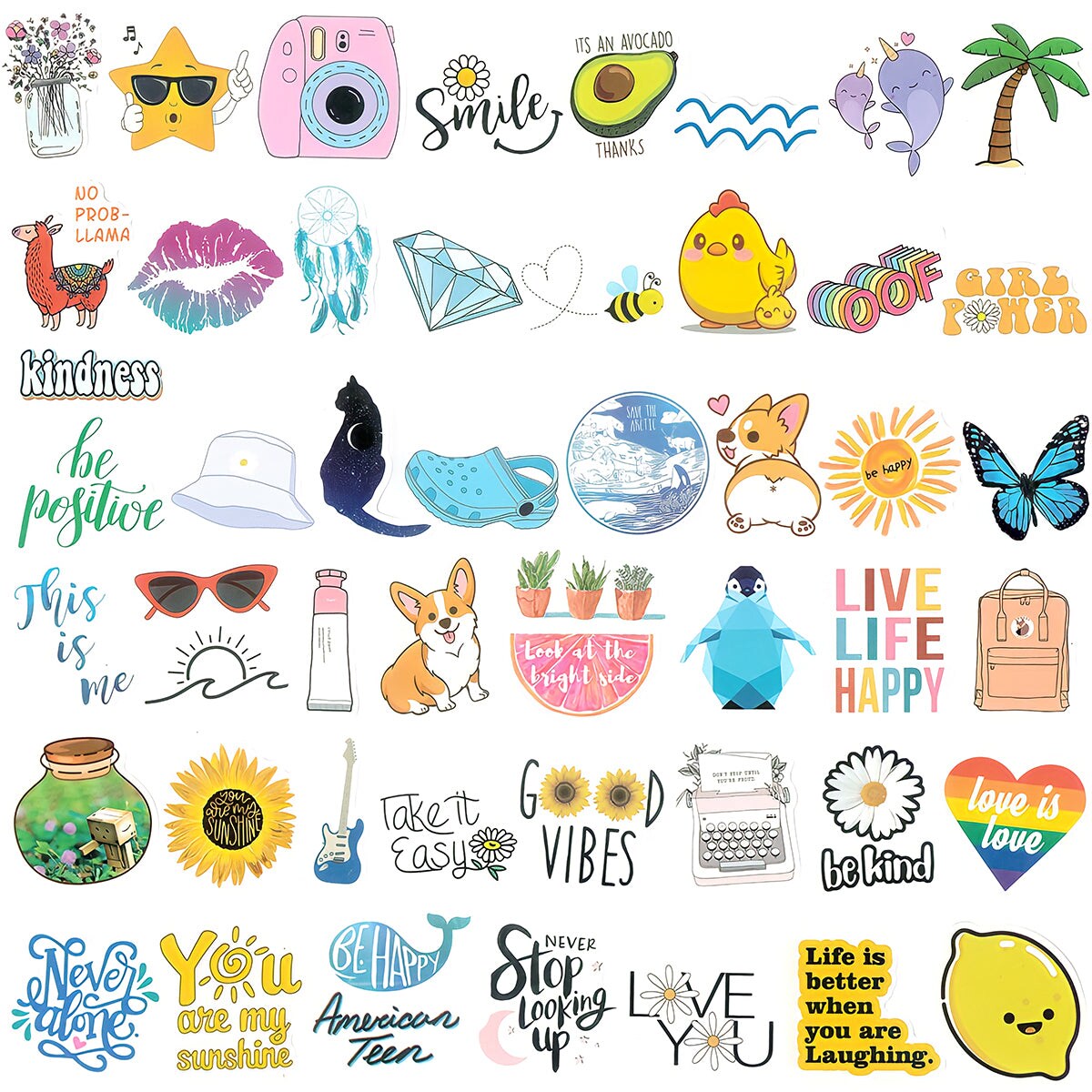Wrapables Waterproof Vinyl Stickers for Water Bottles, Laptop, Phones, Skateboards, Decals for Teens, 100pcs