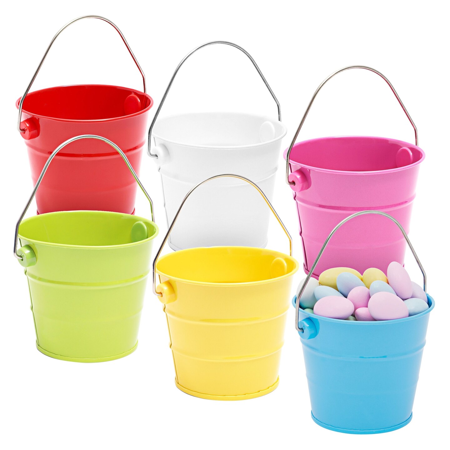 Mini Metal Buckets, Pails with Handles for Party Favors, Easter (6-pack)