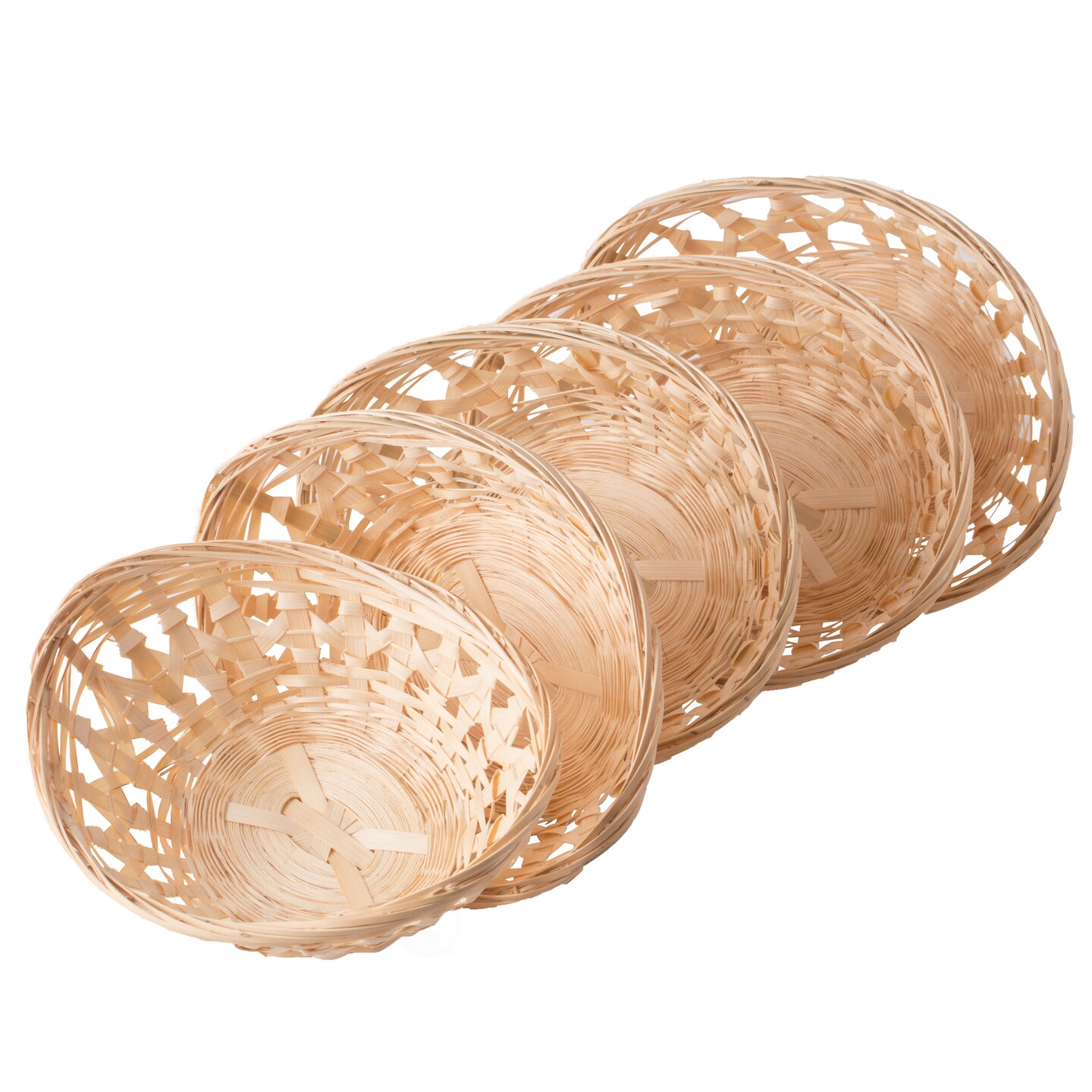 Wickerwise Set of 5 Natural Bamboo Oval Storage Bread Basket Storage Display Trays