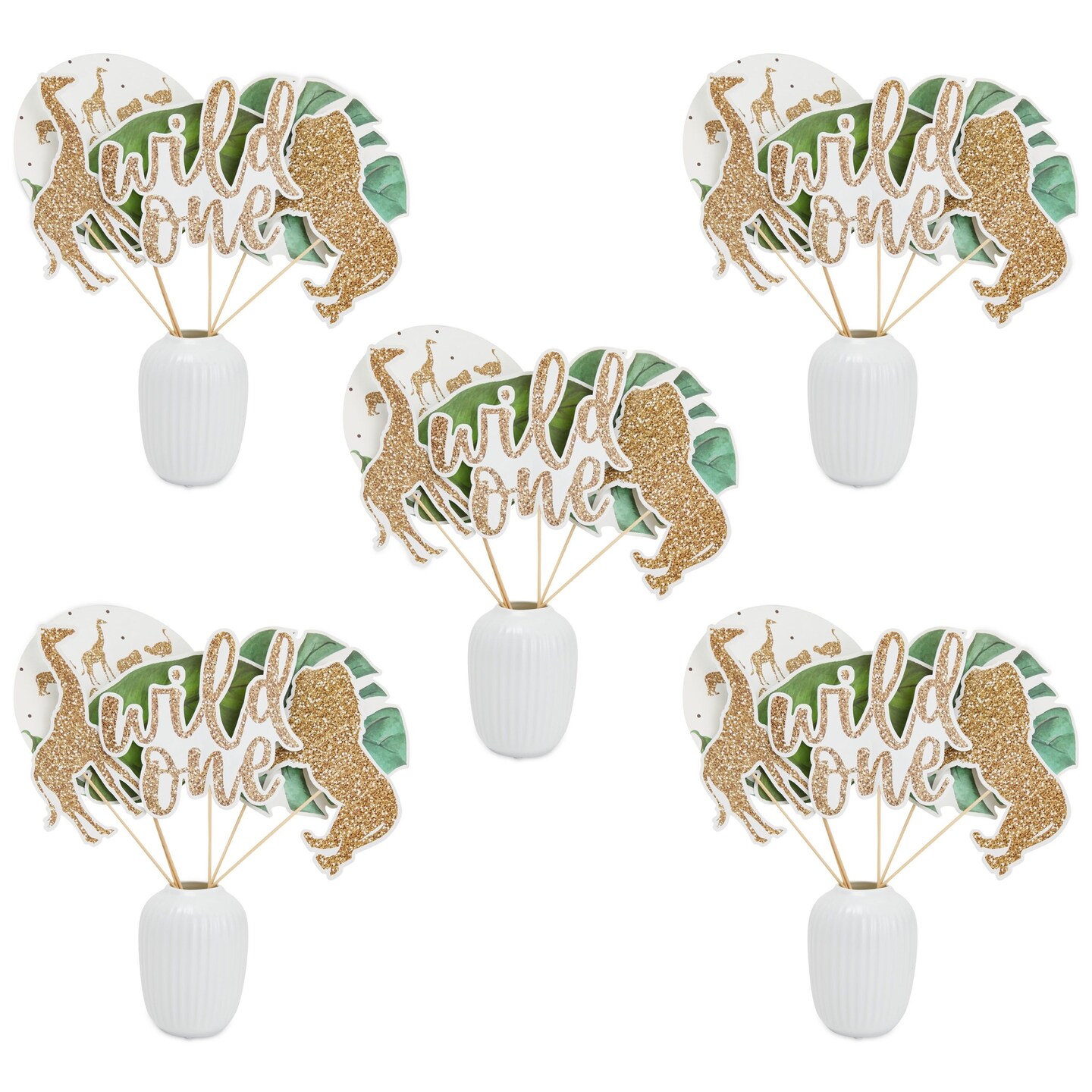30 Pieces Wild One Birthday Decorations, Safari Party Supplies with Centerpiece Sticks, Jungle Animal Cutouts