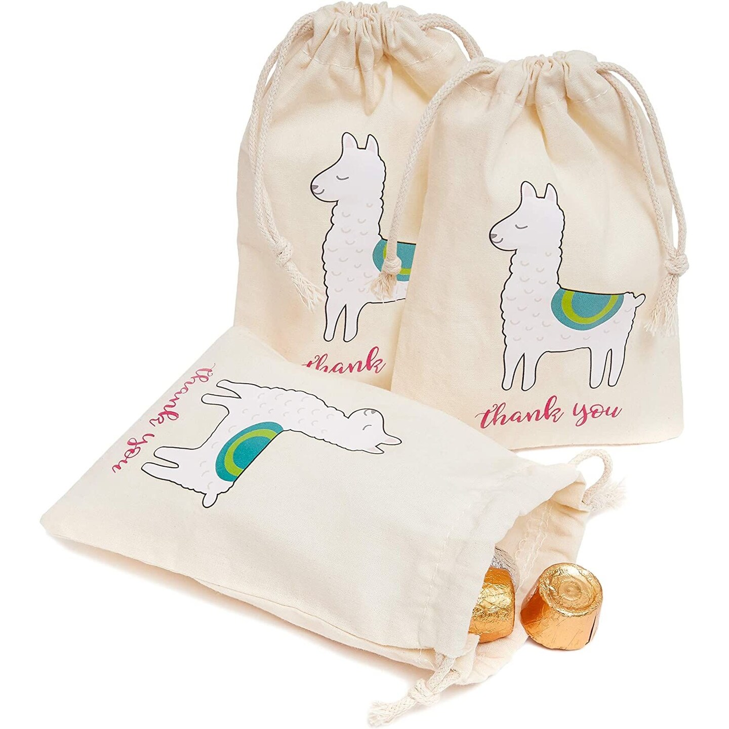 Juvale 20-Pack Llama Canvas Party Favor Treat Bags, 100% Cotton, 5.5 x 4 Inches