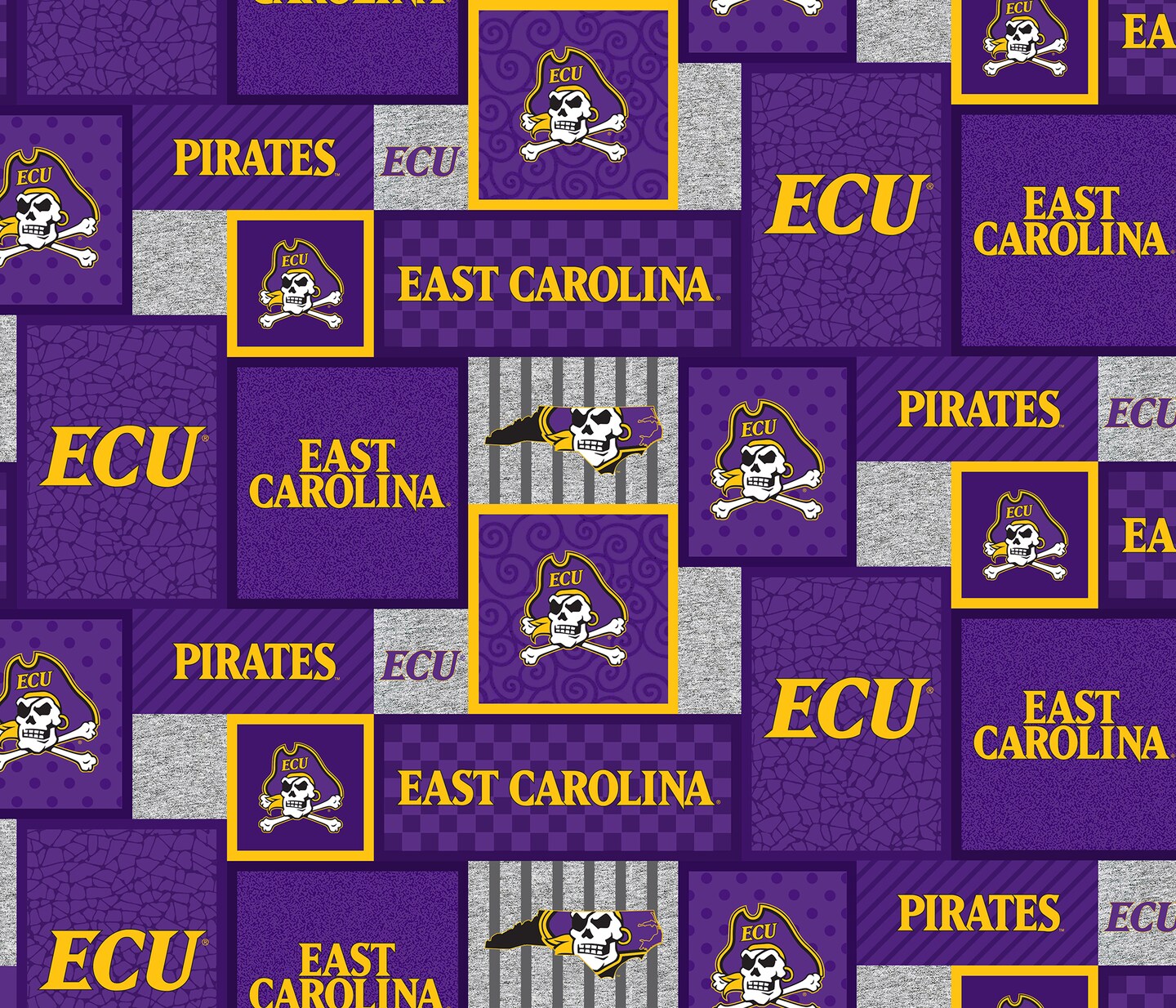 Sykel Enterprises-East Carolina University Fleece Fabric-ECU Pirates College Patch Fleece Blanket Fabric-Sold by the yard