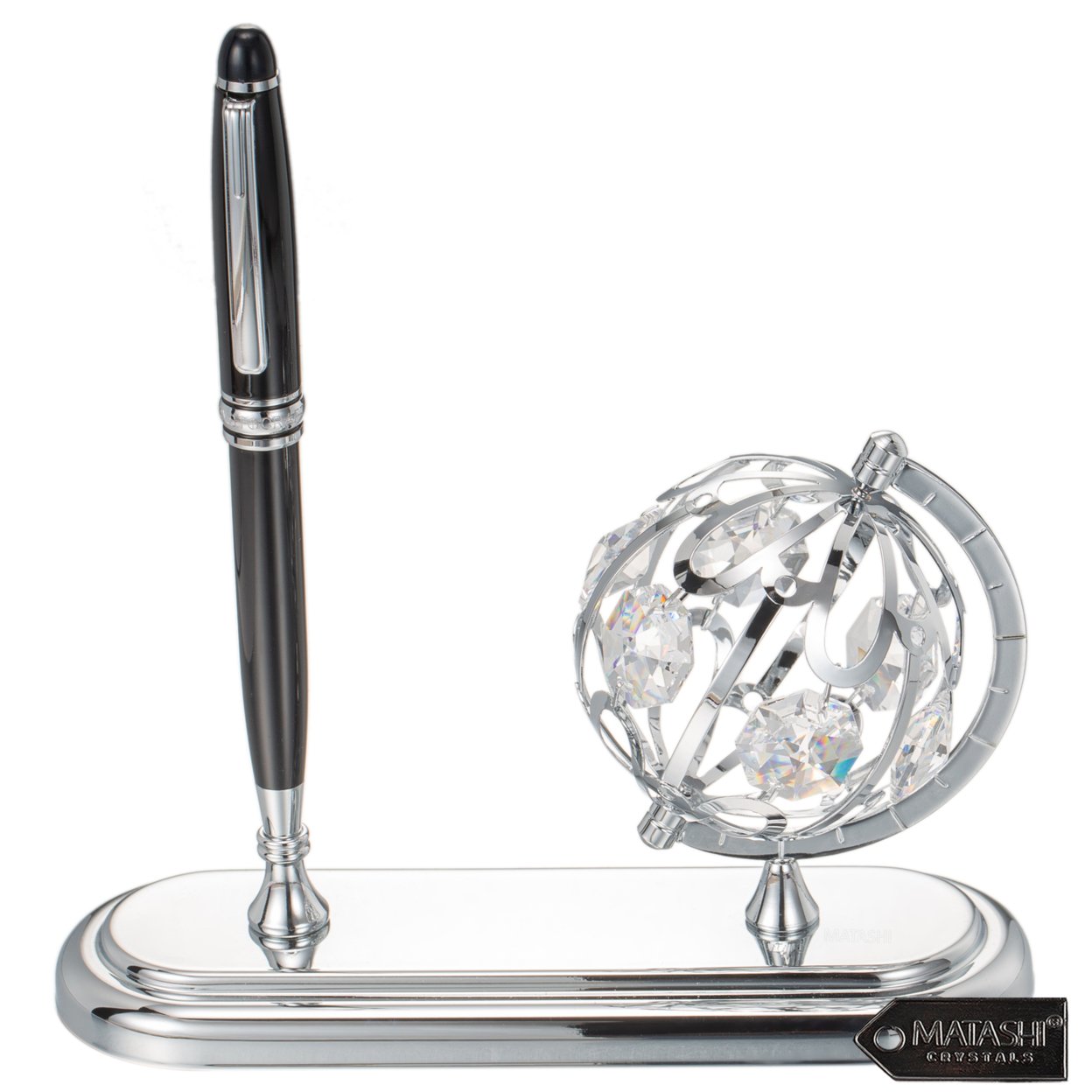 Matashi Highly Polished Chrome Plated Executive Globe Pen Desk Set Desk Accessories Gift For Christmas Birthday Boss