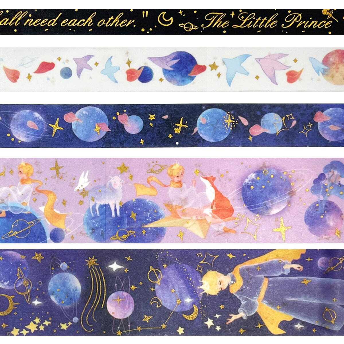 Wrapables Decorative Gold Foil Washi Tape and Sticker Set for Stationery, Diary, Card Making (10 Rolls & 10 Sheets)