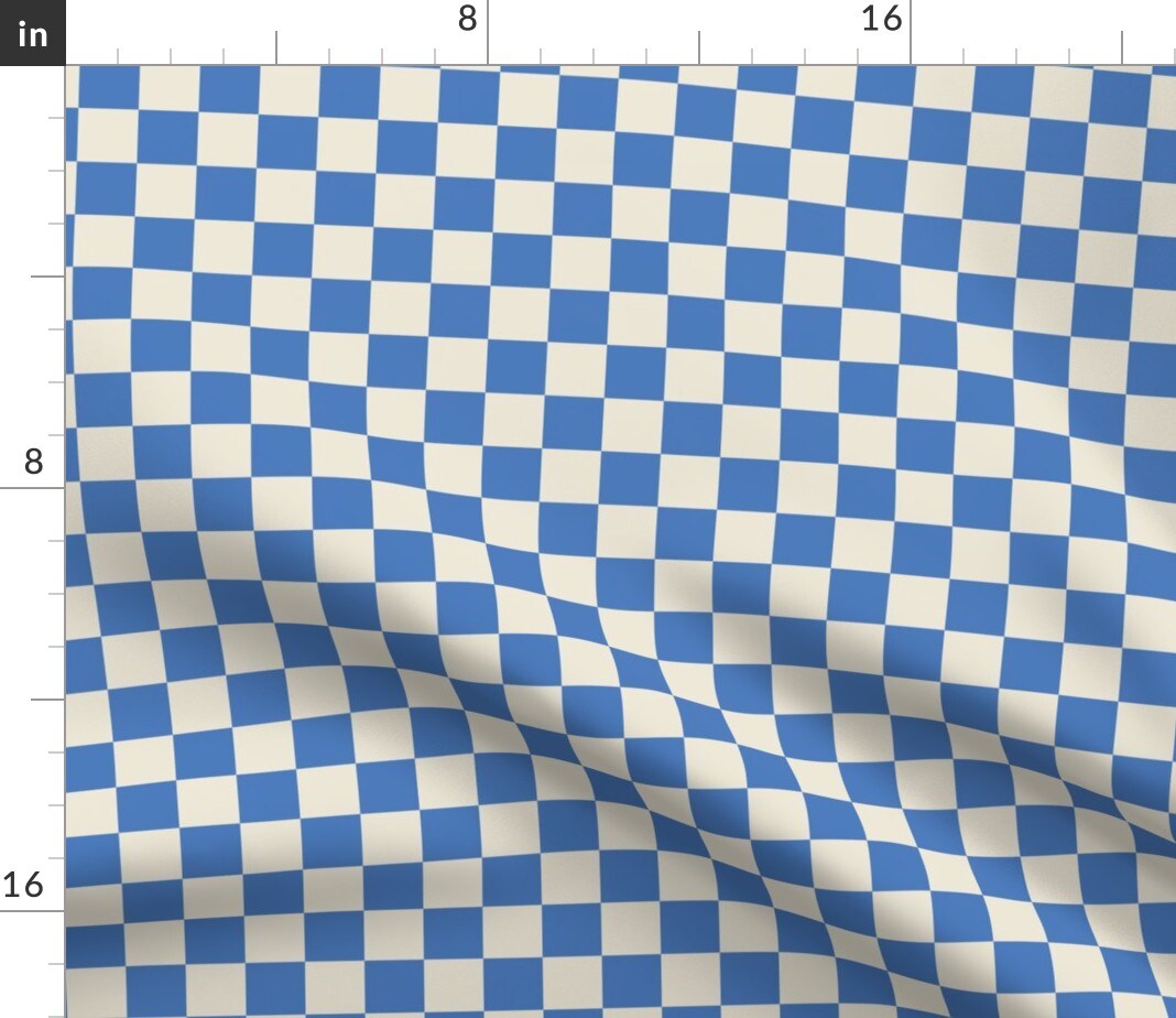 Minimal Cobalt Blue Retro Grid Checkerboard Custom Printed Fabric by Spoonflower Various Fabrics by the Yard or Fat Quarter