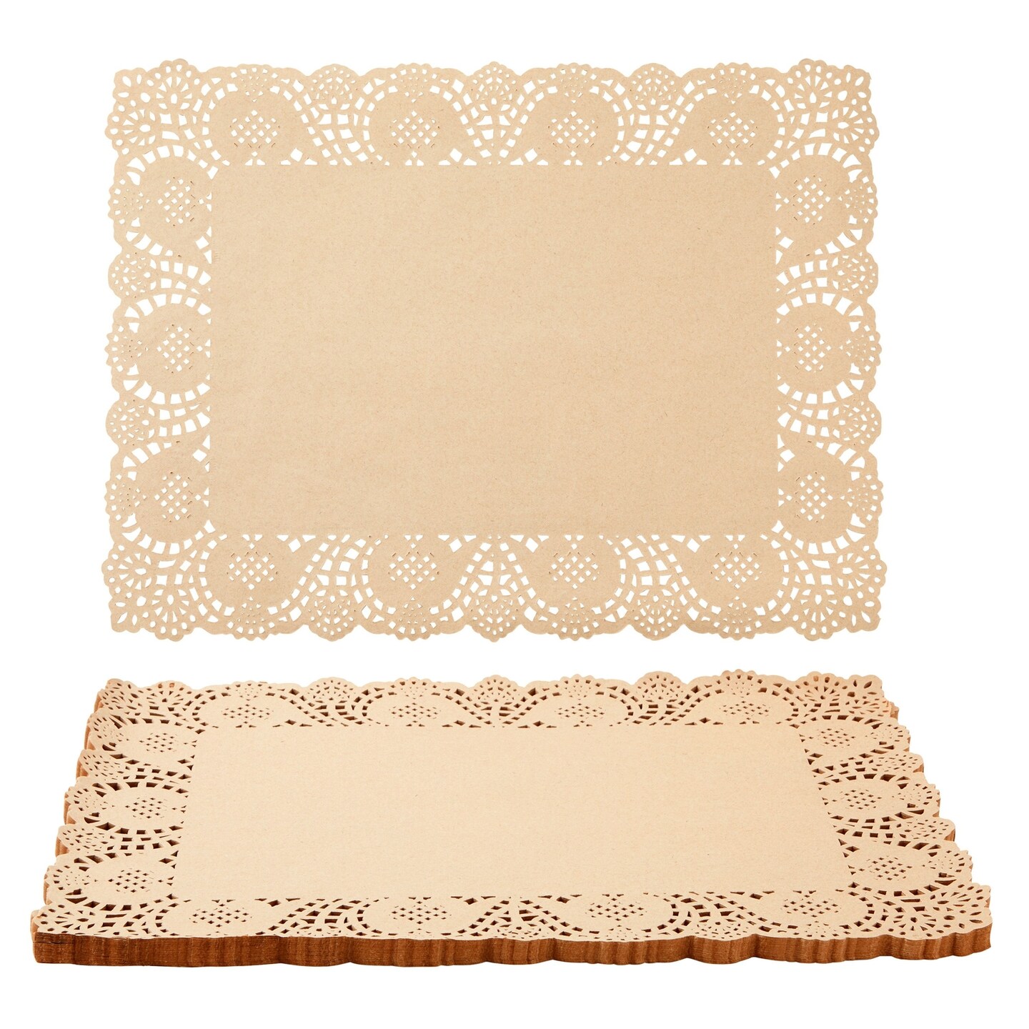 100-Pack Brown Rectangle Disposable Placemats - Fall Lace Paper Doilies for Wedding Table, Thanksgiving, Party (15.5x11.7 In)