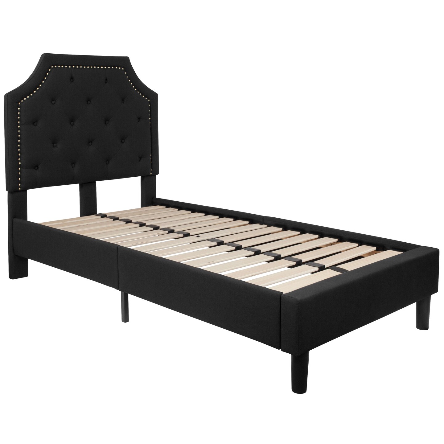Merrick Lane Provence Platform Bed with Slatted Support Contemporary Tufted Upholstery with Accent Nail Trim