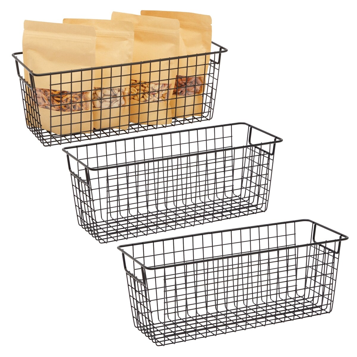 3 Pack Metal Wire Storage Baskets for Shelves, Pantry, Closet