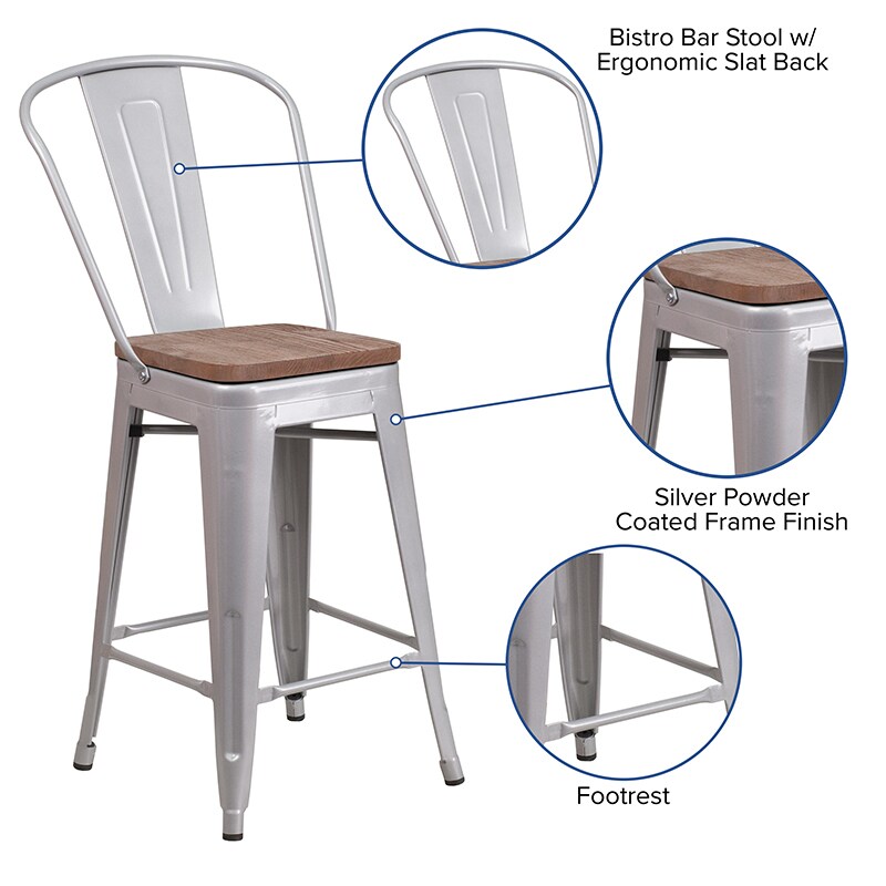 Flash Furniture 24&#x22; Silver Metal Counter Stool