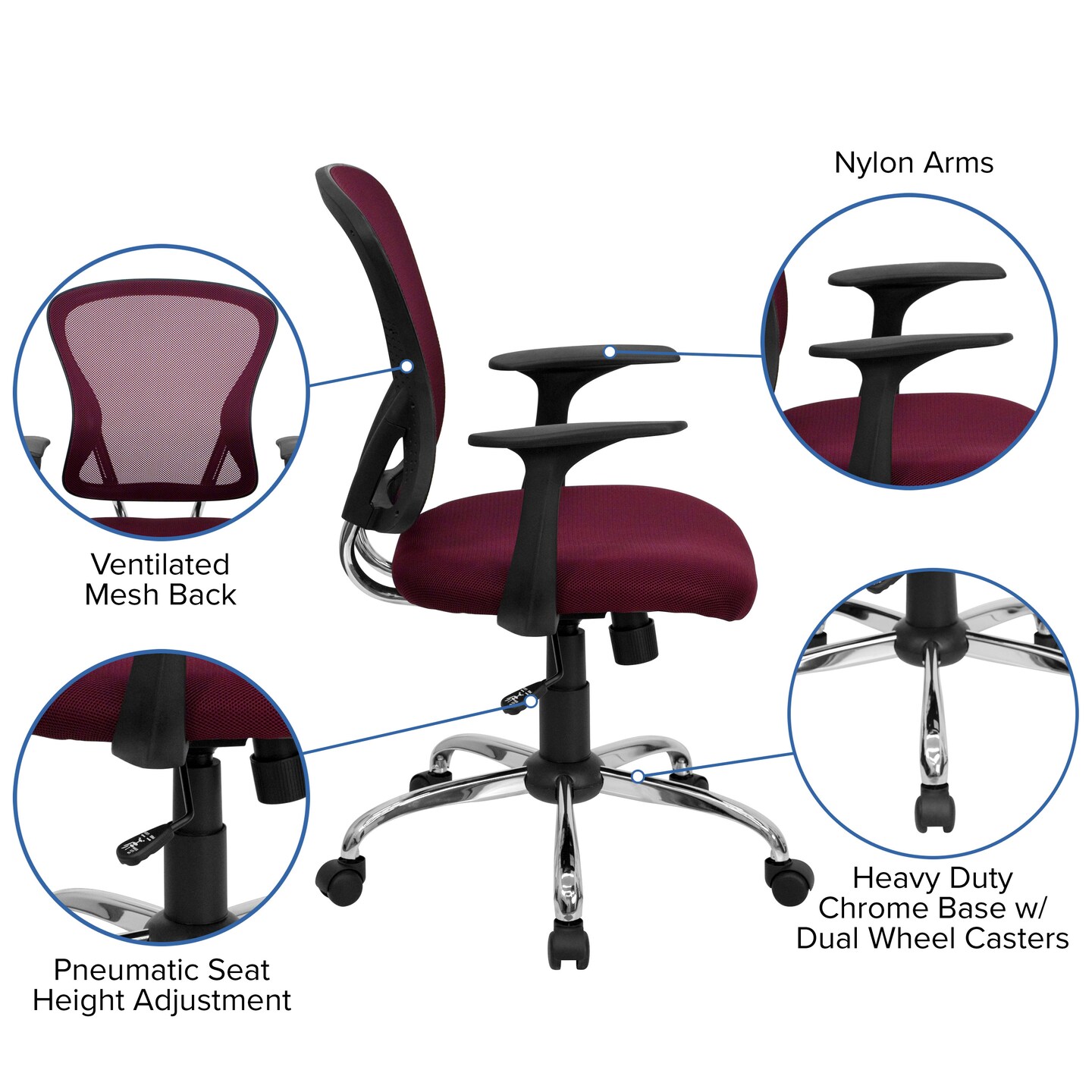 Emma and Oliver Mid-Back Mesh Swivel Task Office Chair with Chrome Base and Arms