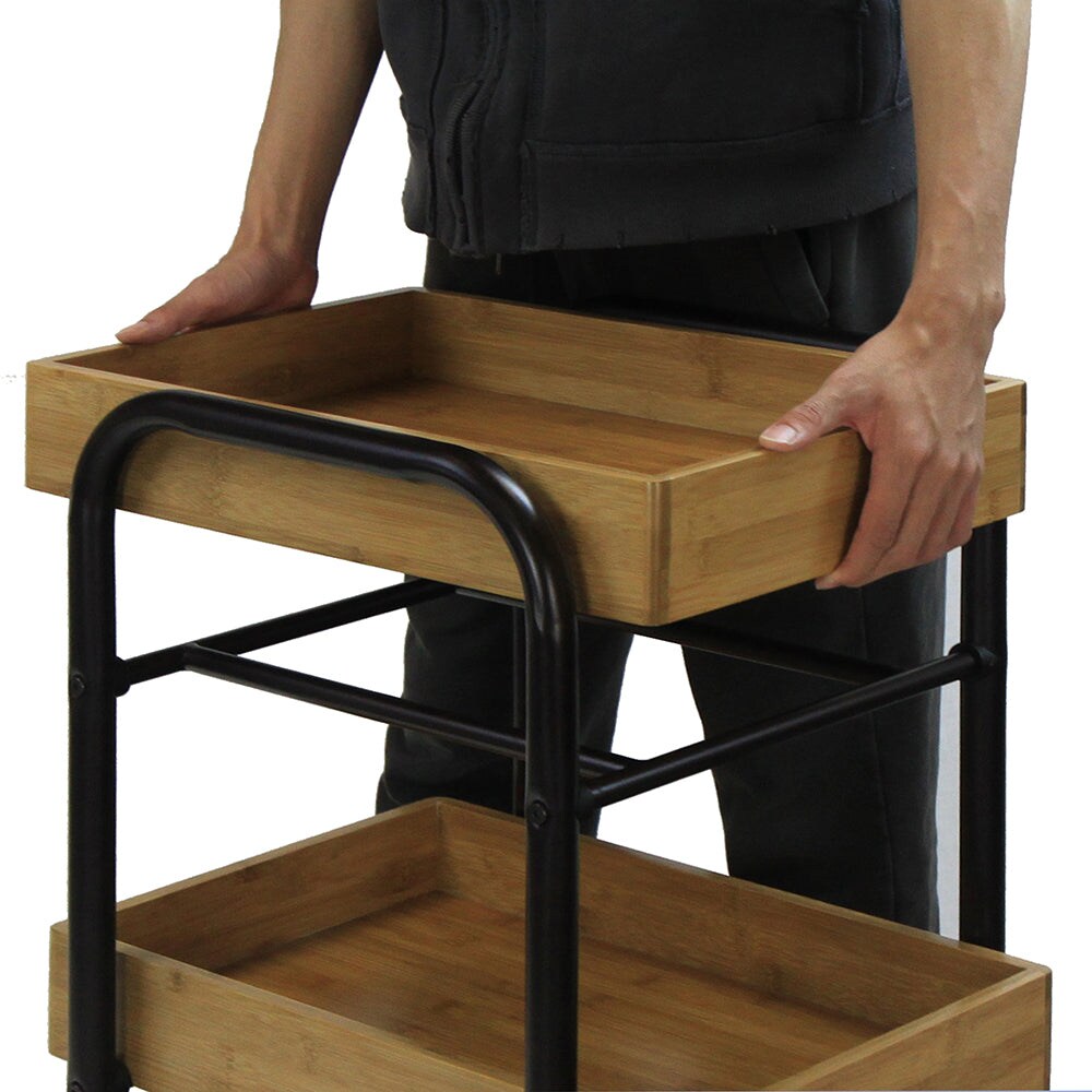 Oceanstar Portable Storage Cart with 3 Easy Removable Bamboo Trays