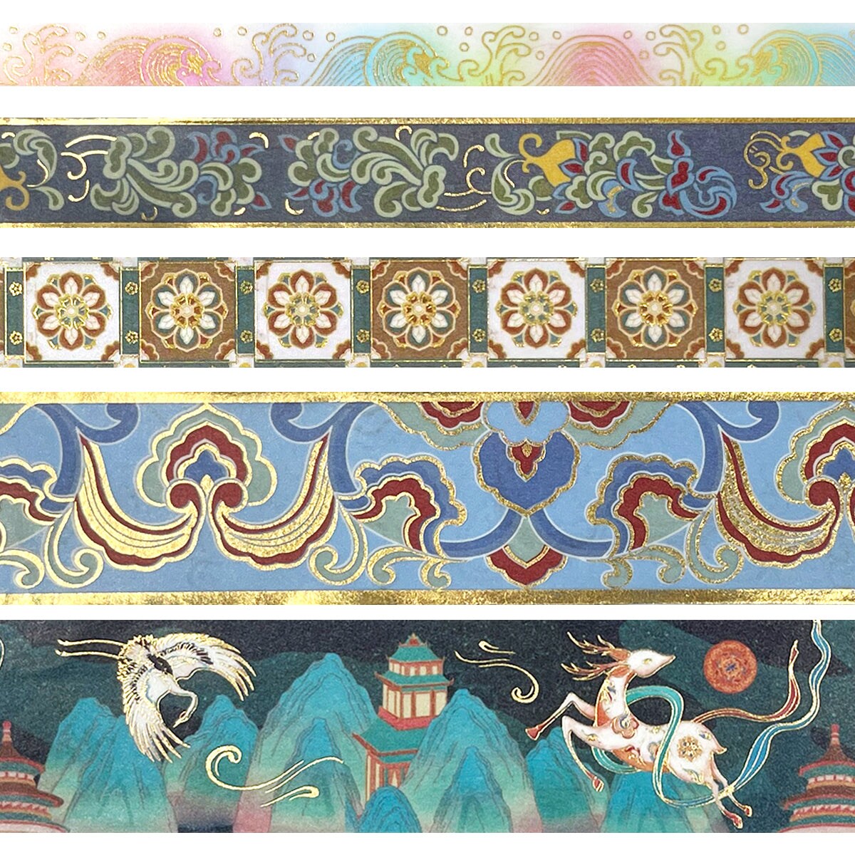 Wrapables Decorative Gold Foil Washi Tape and Sticker Set for Stationery, Diary, Card Making (10 Rolls & 10 Sheets)