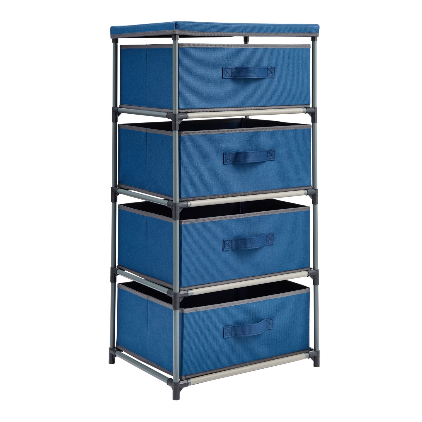 4-Tier Tall Closet Dresser with Drawers - Clothes Organizer and Small Fabric Storage for Bedroom (Navy Blue)