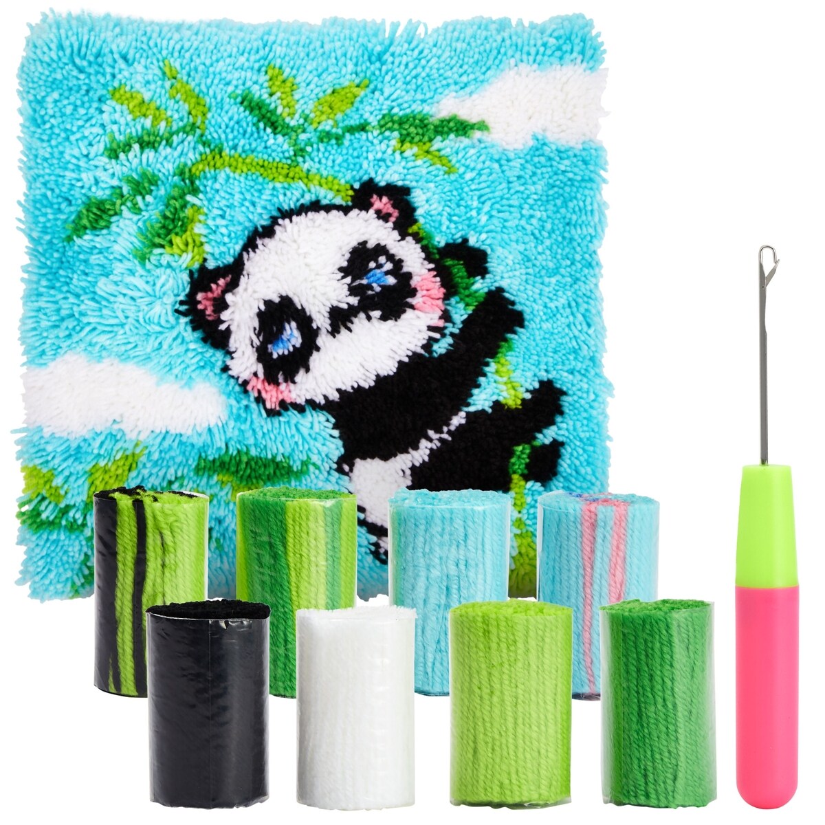 5 Piece Panda Latch Rug Hooking Kits for Adults Kids Beginners DIY Crafts 16 x 16 In