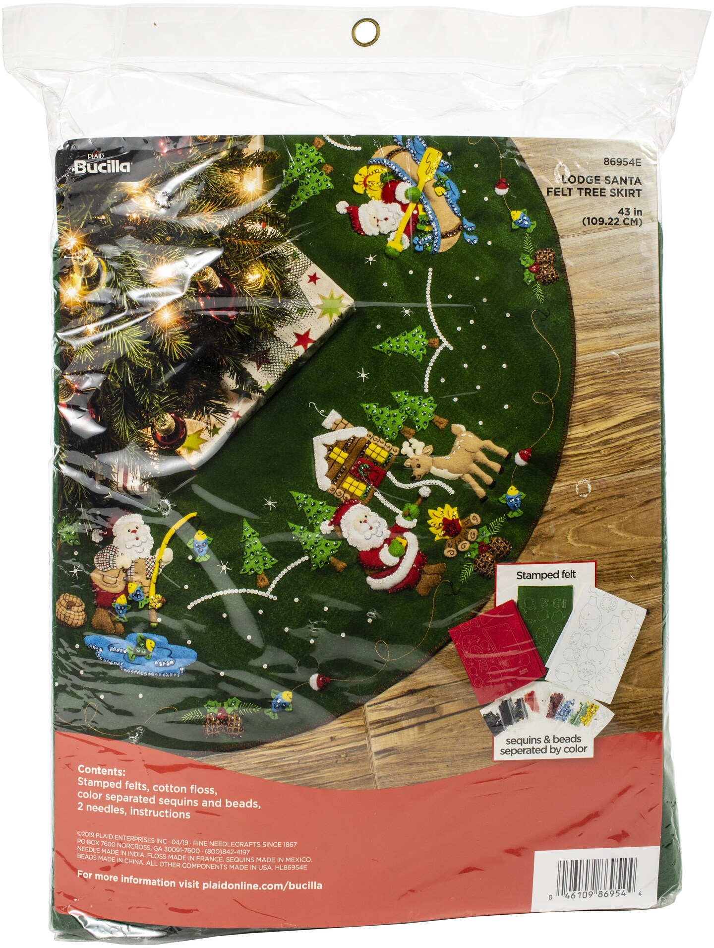 Bucilla Felt Tree Skirt Applique Kit 43&#x22; Round-Lodge Santa