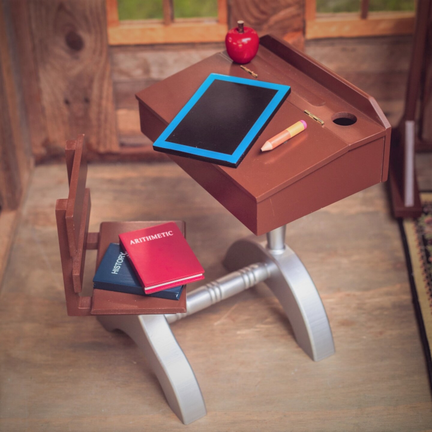 The Queen's Treasures 18 Inch Doll 1940’s Wood School Desk and Accessories