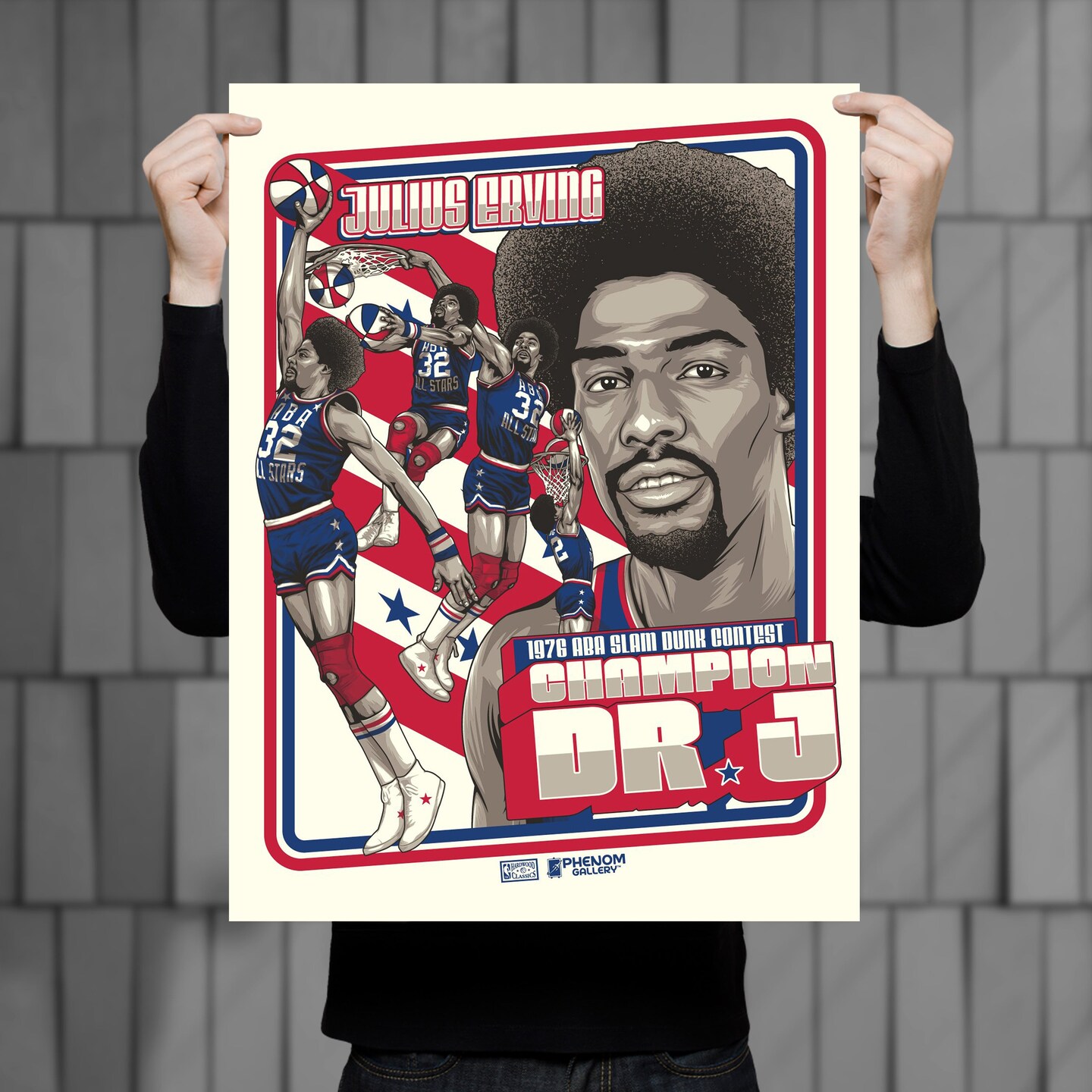 Phenom Gallery Julius &#x22;Dr. J.&#x22; Erving 1976 ABA Slam Dunk Deluxe Framed Serigraph Print