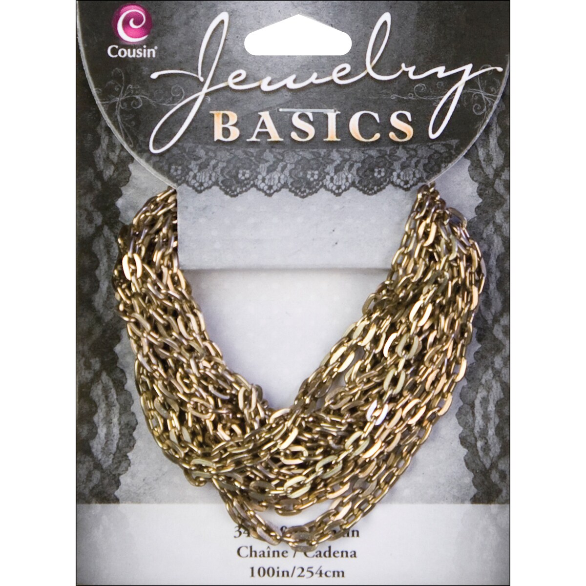 Cousin Jewelry Basics Metal Chain 100&#x22;-Antique Gold Small Oval